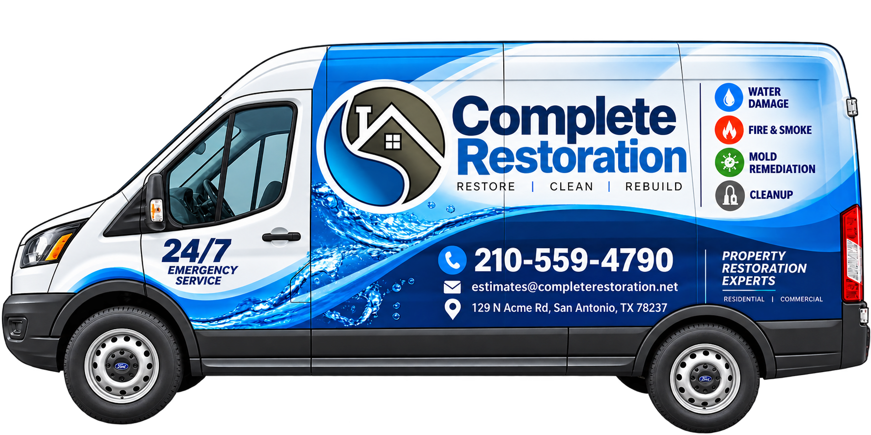Complete Restoration 24/7 emergency service van